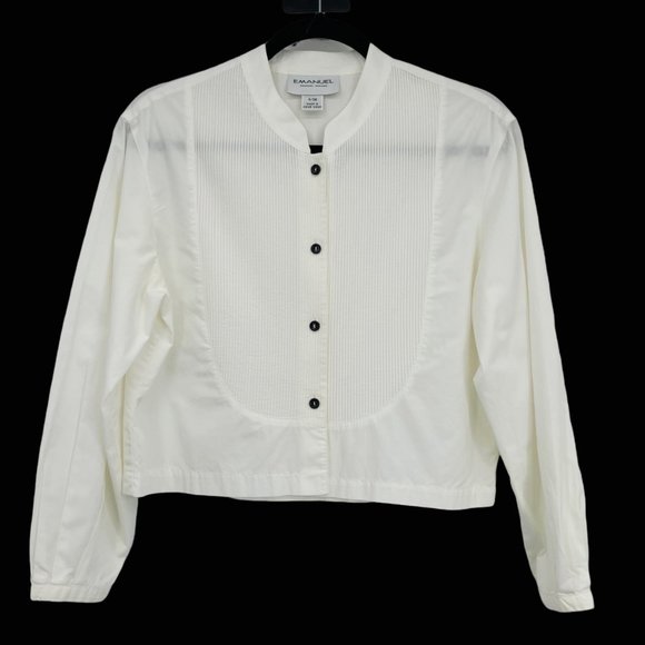Emanuel Ungaro Tops - Emanuel Ungaro Size 4/38 White Top Black Button Down Long Sleeve Mandarin Collar